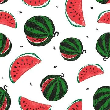 Water Melon Seamless Pattern Vector Illustration isolated on white background Stock Illustration