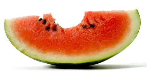 Water melon slice and bite on white background Stock Photos