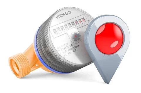 Water meter with map pointer. 3D rendering Water meter with map pointer. 3... Stock Photos