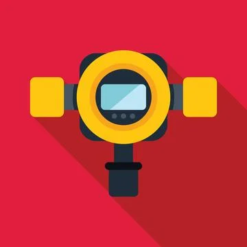 Water meter showing flow rate with pipes on red background Stock Illustration