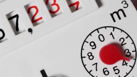 The water meter takes into account the consumption, the numbers change, the red  Stock Footage 159091663