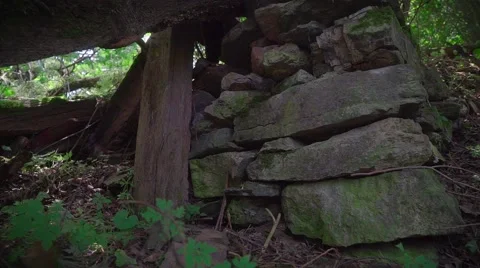 Water mill. Mossy wall. Somewhere in the woods. Green leaves. Slider shot Stock Footage 68140614