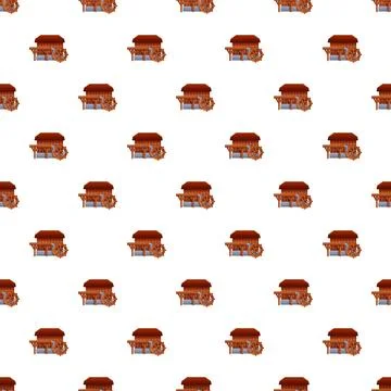 Water mill pattern repeating multiple wooden structures Stock Illustration