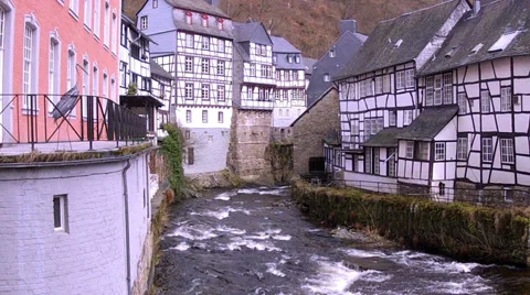 Water mill in small German town Monschau. Stock Footage 35699673