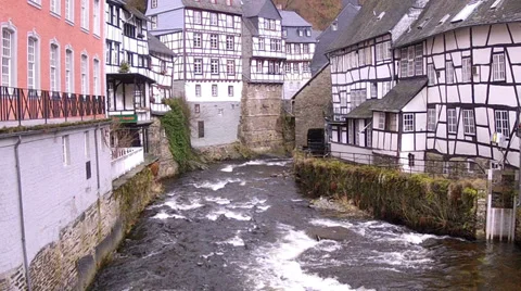 Water mill in small German town Monschau. Stock Footage 35870489