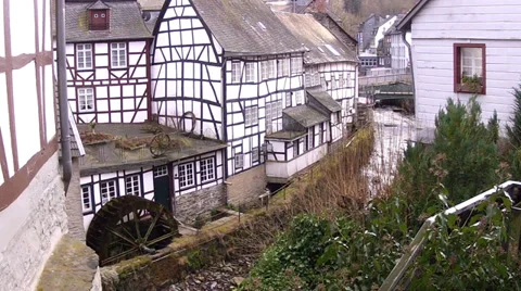 Water mill in small German town Monschau. Stock Footage 35907026