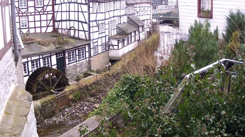 Water mill in small German town Monschau. Stock Footage 35907399