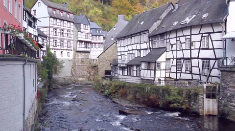 Water mill in small German town Monschau. Stock Footage 42967155