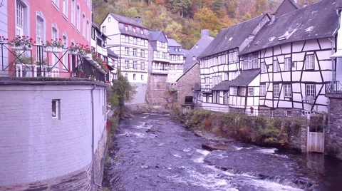 Water mill in small German town Monschau. Stock Footage 42967977