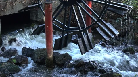 Water mill on a small stream close up Stock Footage 119103613