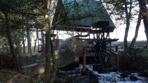 Water mill on a small stream in the park Video stock 119103791