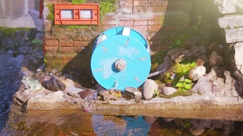 Water Mill in Summer Garden Stock Footage 76595072