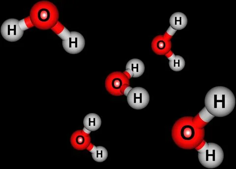 Water molecular structures isolated on black background Stock Illustration
