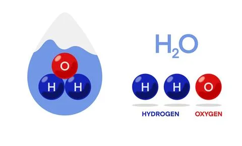Water molecule (H₂O), showcasing its composition Illustrazione stock
