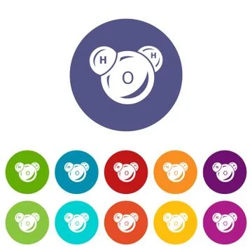 Water molecule icons set color Stock Illustration