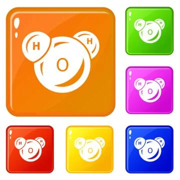 Water molecule icons set vector color Stock Illustration