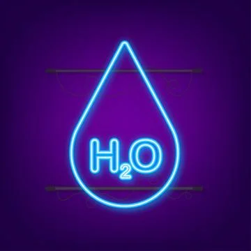Water molecule neon sign. Structure of the water molecule H2O. Vector stock Stock Illustration