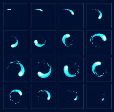 Water motion sprite sheet, animated swirl, cartoon Stock Illustration