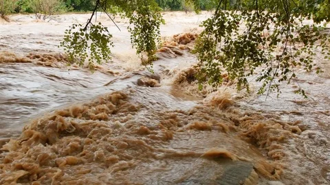 Water from mountain changes color after heavy rain. Video stock 80155103