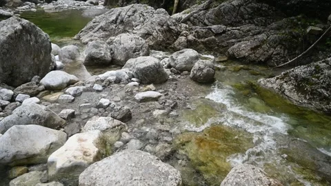 Water from a mountain stream flows between stones Stock-Footage 260832398