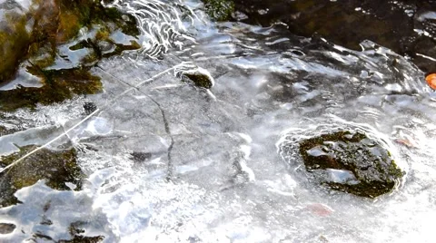 Water Moving Under Ice Stock Footage 48936726