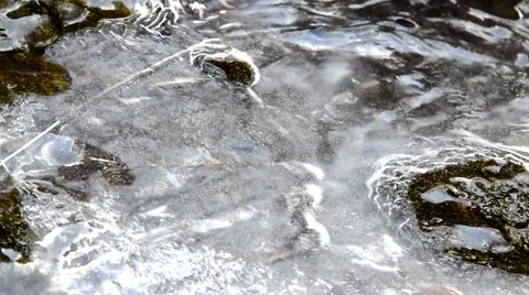 Water Moving Under Ice Stock Footage 48936860