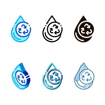 Water multistyle drop and recycling mark vector sign icon Stock Illustration