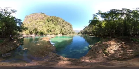 Water natural pool view in Semuc Champey Natural monument, Guatemala, 360, VR Stock Footage 258066106