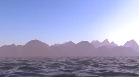 Water Ocean Surface With Mountains Landscape Stock Footage 53216699