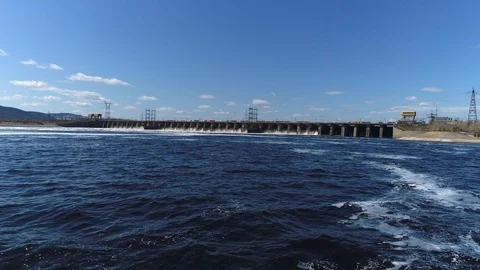 The water output of the dam, the Excess capacity of the dam before the spring Stock Footage 129454017