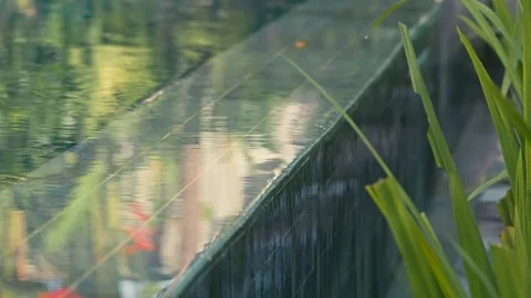 Water Overflow Tropical Infinity Pool, Still Calm Water, Abstract Outdoor Stock Footage 329009800