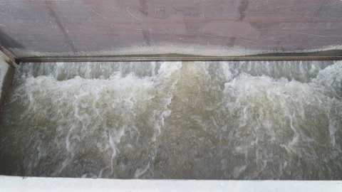 Water overflowing in dam Stock Footage 144605472
