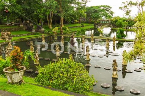 Water Palace of Tirta Gangga. Landmark in Bali, Karangasem, Indonesia. Winter Stock Photos
