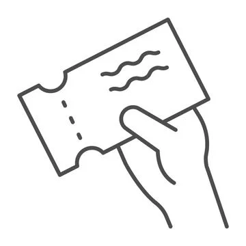 Water park ticket in hand thin line icon, waterpark concept, ticket to Illustrazione stock