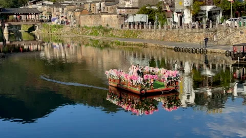 Water performance in Yaoli Ancient Town, Jingdezhen City, Jiangxi Province, Stock Footage 296618043