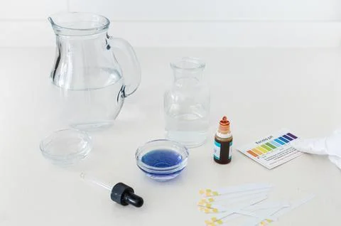 Water pH Testing Kit with Color Chart and Indicator Drops for Home Water Qu.. Stock Photos