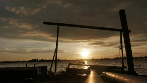 Water pipe and processing station of rubber factory during sunset Stock Footage 143563181