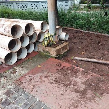 Water pipe to be installed on the roadside Stock Photos