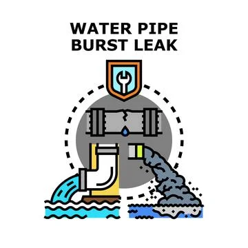 Water pipe burst leak problem causing damage concept Stock Illustration