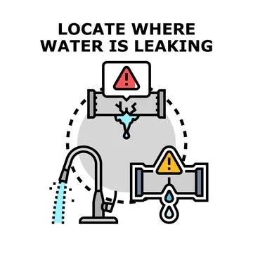 Water pipe leaking detection and plumbing repair line illustration icon Stock Illustration