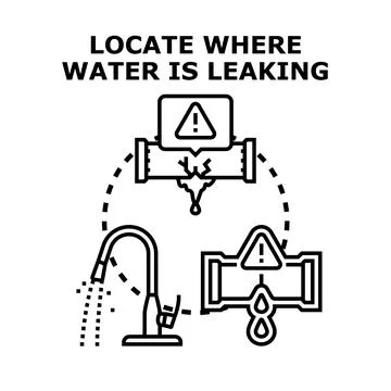 Water pipe leaking detection and plumbing repair line illustration icon Ilustração Stock