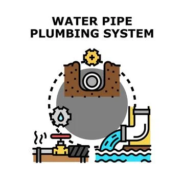 Water pipe plumbing system installation and repair process Stock Illustration