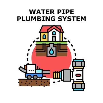 Water pipe plumbing system installation concept development Stock Illustration