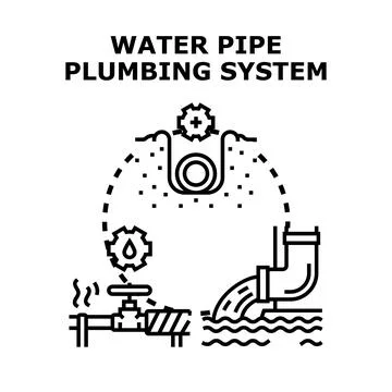Water pipe plumbing system installation and repair process Ilustração Stock