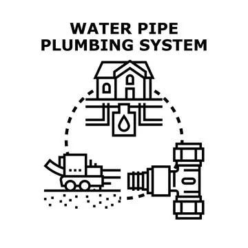 Water pipe plumbing system installation concept development Ilustração Stock