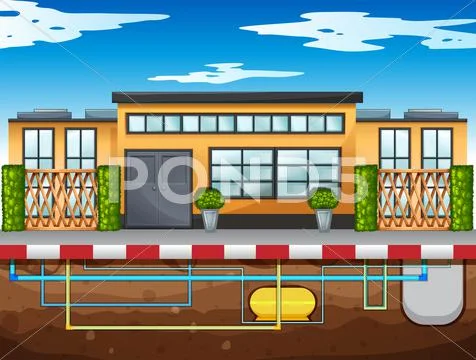 Water pipe running under the house Stock Illustration