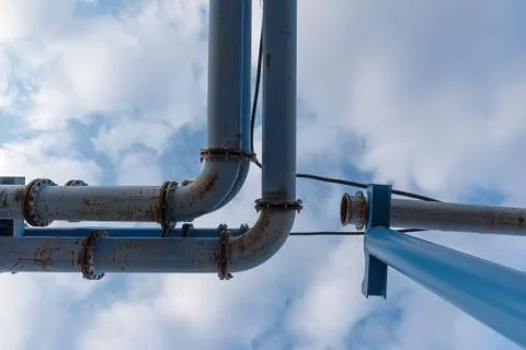 Water pipe system on a construction site with sky in the background Stock Photos