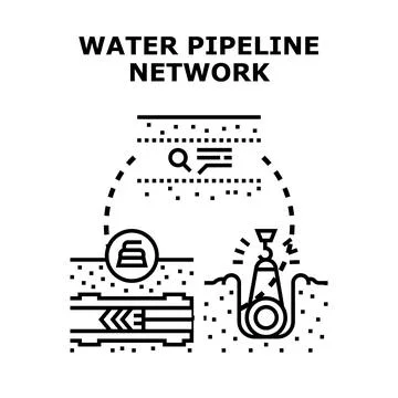 Water pipeline network construction and repair process Stock Illustration