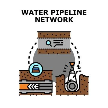 Water pipeline network construction and repair process Stock Illustration