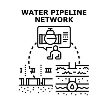 Water pipeline network construction engineering planning installing Illustrazione stock